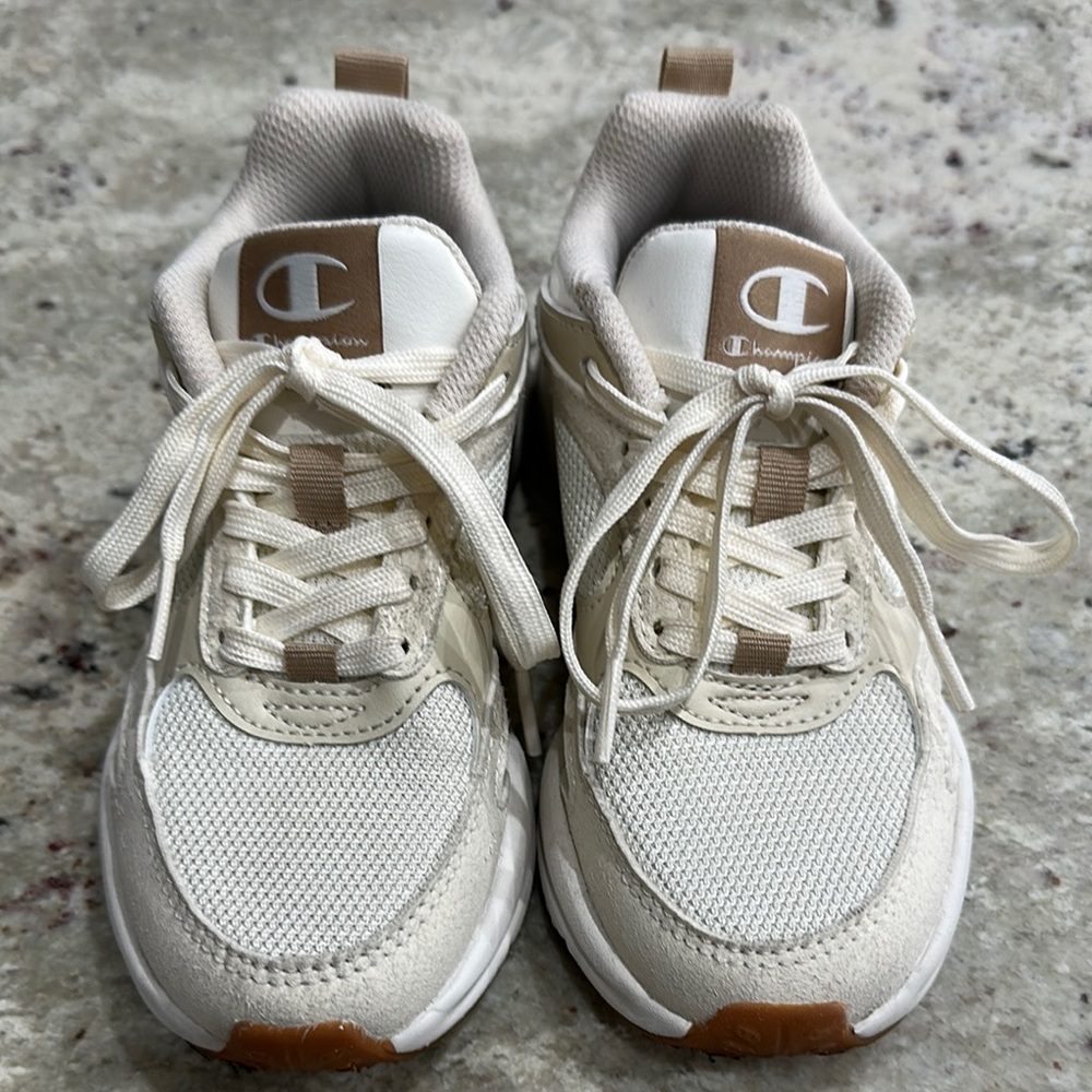 Champion Cream and White Kids Athletic Shoes